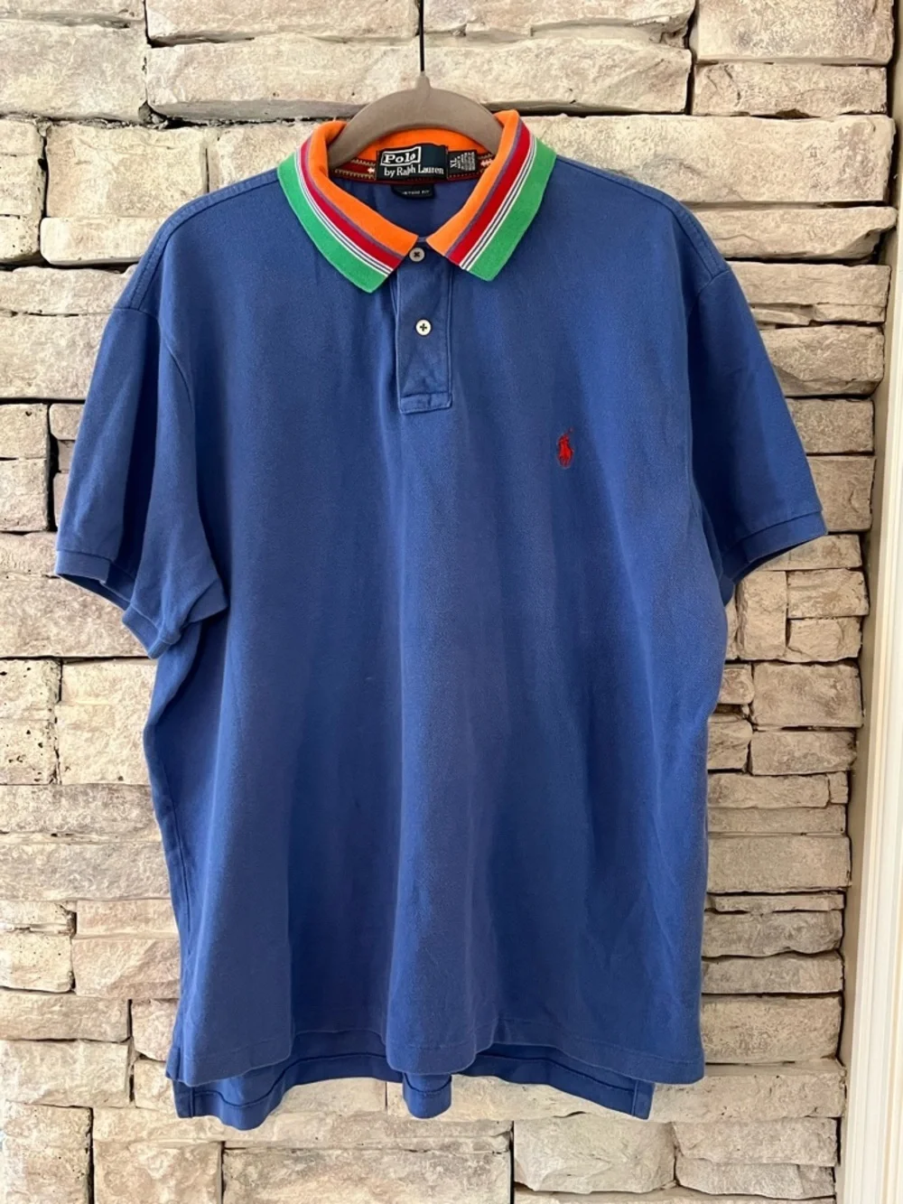 Polo by Ralph Lauren Royal Blue Polo with Multi-Color Striped Collar XL